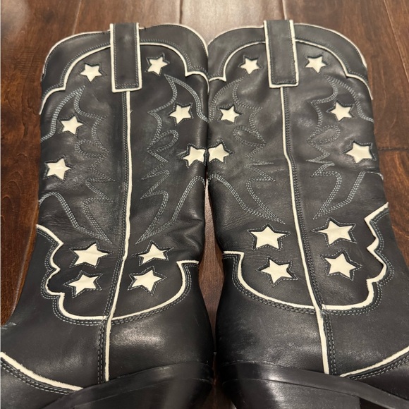Zara Black + White Cowboy Leather Boots - Picture 1 of 5